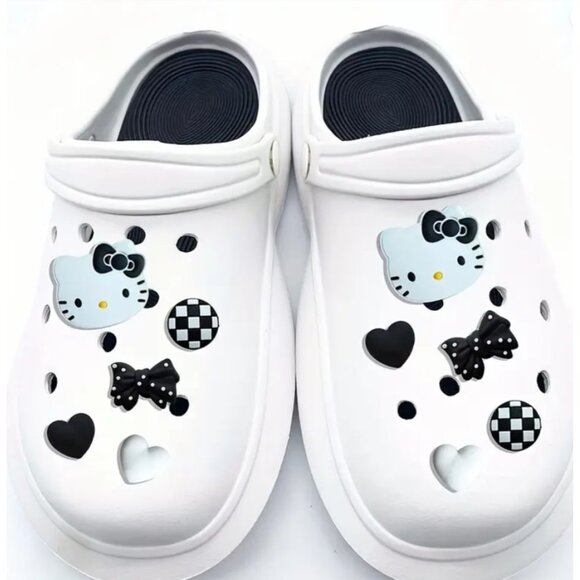 18PCS Hello Kitty Black & White Shoe Charms – Cute Cartoon Accessories for Girls - Picture 1 of 2